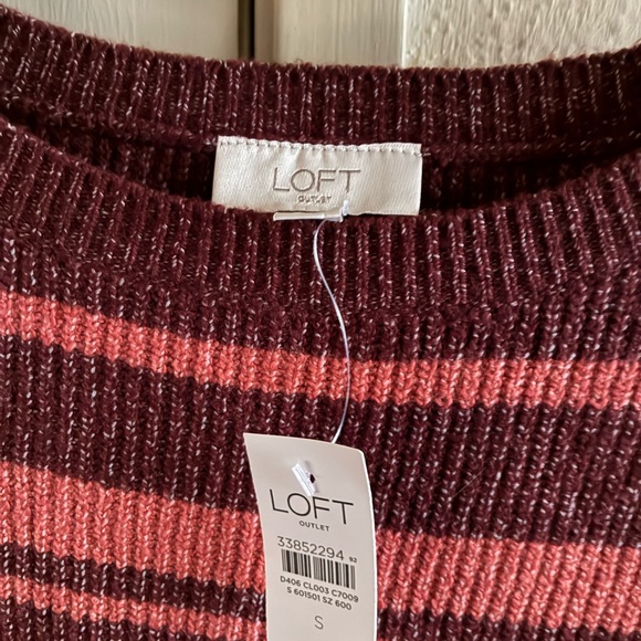 LOFT Striped Crew Neck Sweater - Pink and Burgundy - Picture 4 of 6